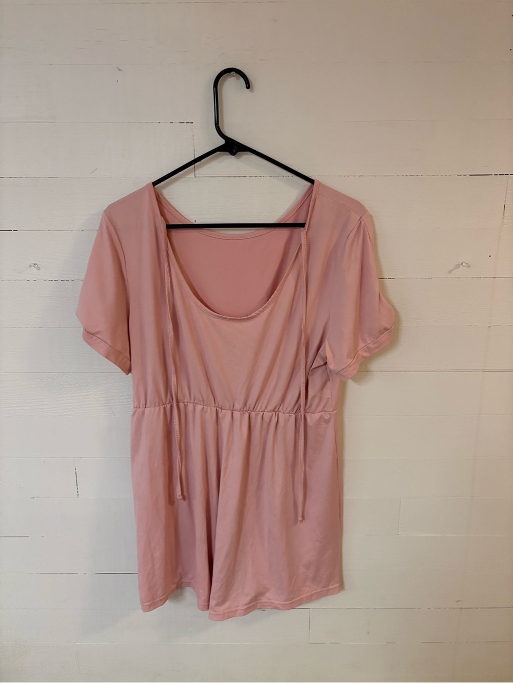SHEIN Curve Blush Pink Romper 1XL Tie Sleeve Elastic Waist
